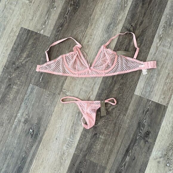 NWT J.Crew Underwire Longline Bra in Lattice Mesh in Warm Pink 34D Small panty - Picture 1 of 14